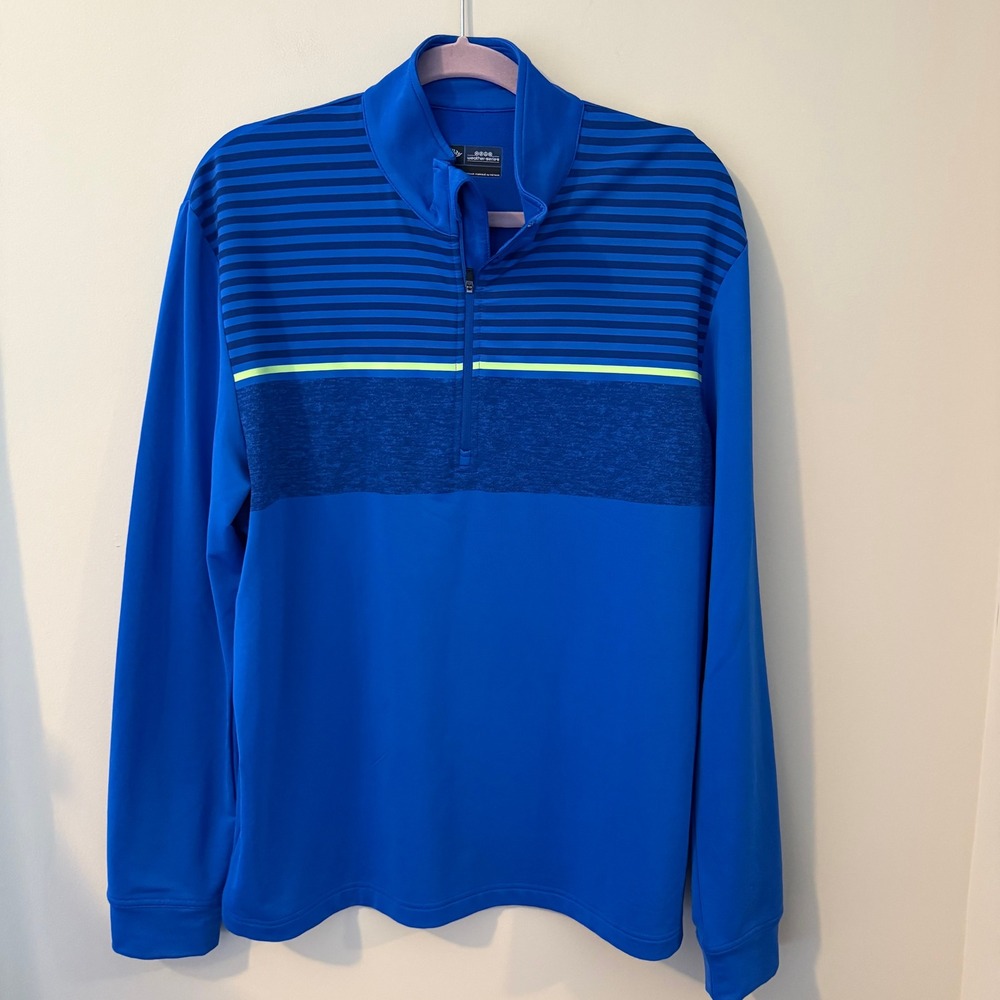 Callaway Weather Series Mens Medium Blue Striped Quarter Zip Golf Pullover Top